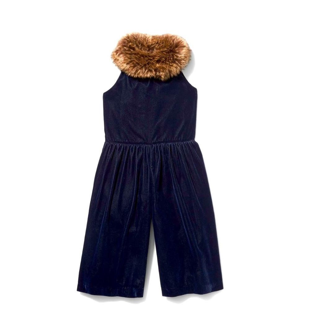 Janie and Jack FAUX FUR COLLAR VELVET JUMPSUIT